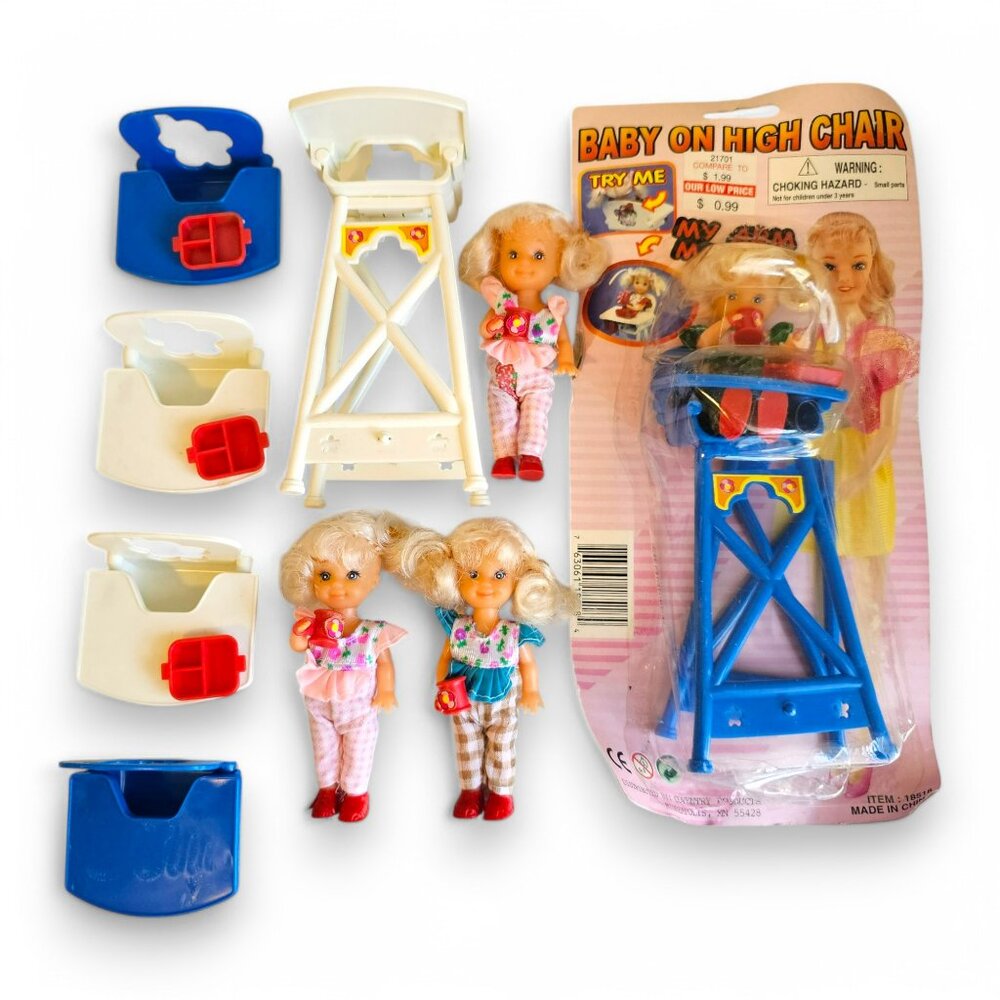 Coventry Products Baby On High Chair Lot of 4 Clone Dolls Blond Hair Outfits 4"